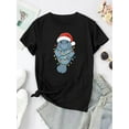 thumbnail image 2 of Camiseta navideña festiva con estampado de manatí para mujer, de corte elástico, cuello redondo y manga corta, cómoda mezcla de algodón, ideal para celebraciones navideñas y ropa informal. Camisetas n, 2 of 8