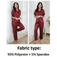 thumbnail image 5 of Womens Silk Satin Pajamas Set 2pcs Short Sleeve Button Down Pajama Set Womens Satin Sleepwear Set with Long Pant Womens Soft Loungewear Set, S-XXL, 5 of 11