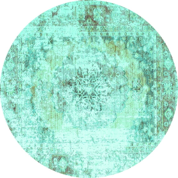 Ahgly Company Machine Washable Indoor Round Persian Turquoise Blue Traditional Area Rugs, 8' Round