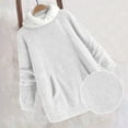 thumbnail image 4 of Women's Sherpa Fleece Tunic Tops with Pocket Fuzzy Warm Winter 1/4 Zip Pullover Loose Colorblock Sweater Pajamas (M, White), 4 of 7