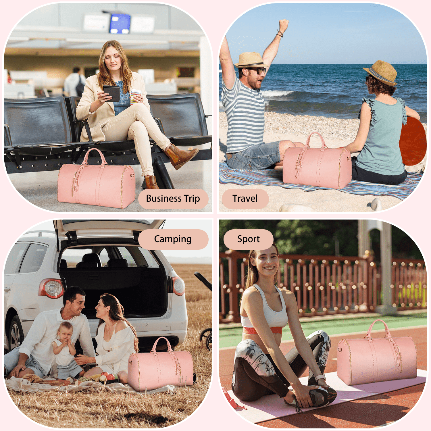 Convertible Travel Garment Bag, Carry On Garment Bag for Travel Convertible Leather Garment Duffle Bag Suit Bags for Women Men, 2 in 1 Hanging Dress Suitcase Business Travel Bag with Shoe Pouch, Pink