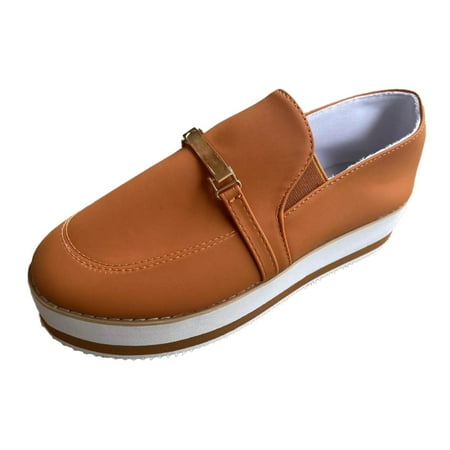 OJSFQUFP Womens Casual Shoes Ladies Shoes Fashion Solid Color Low Top Platform Platform Heel Slip On Casual Shoes Women Loafers Comfortable Brown 40