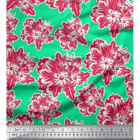 Soimoi Green Georgette Viscose Fabric Leaves & Floral Print Sewing Fabric BTY 42 Inch Wide