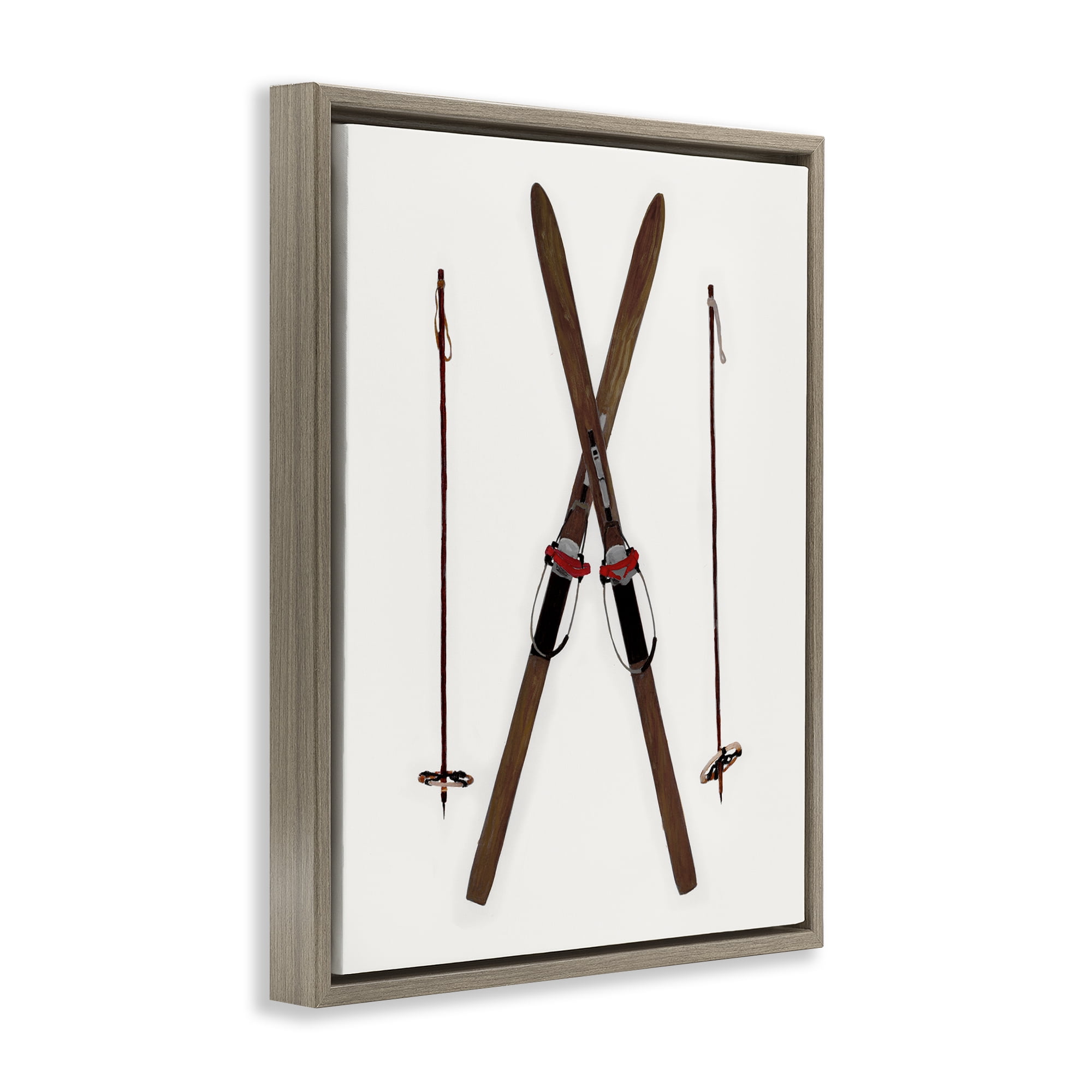 Stupell Industries Minimal Winter Skis Sports Painting Brown Floater Framed Canvas Art Prints Wall Art, 25 x 31
