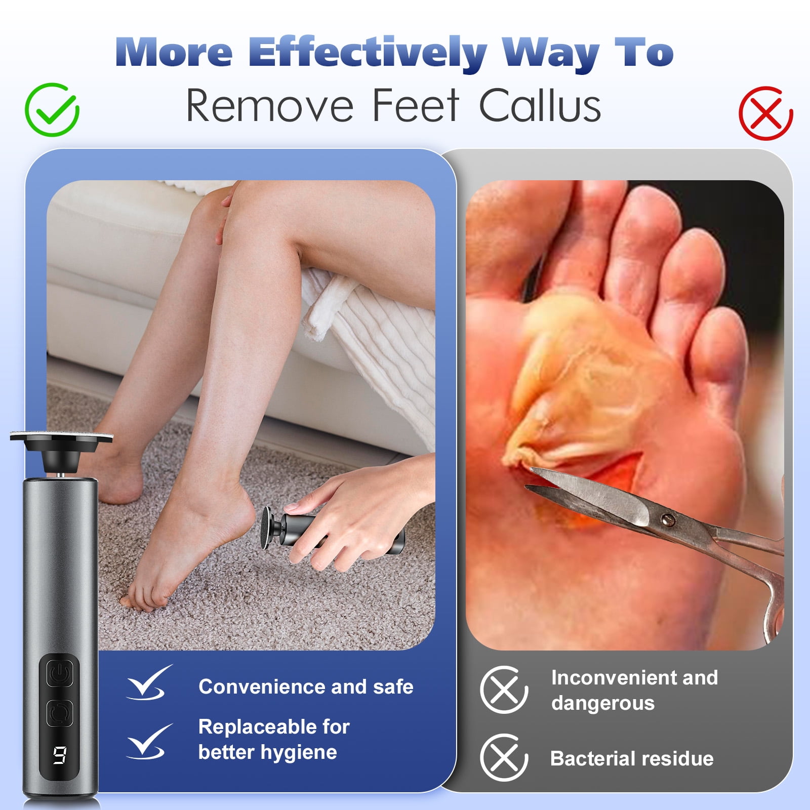 Electric Foot Callus Remover, Electric Foot File, Electric Callus Remover for Feet with 2 Grinding Heads & 40 Pcs Sandpaper Discs, Professional Pedicure Tools for Feet, Gray