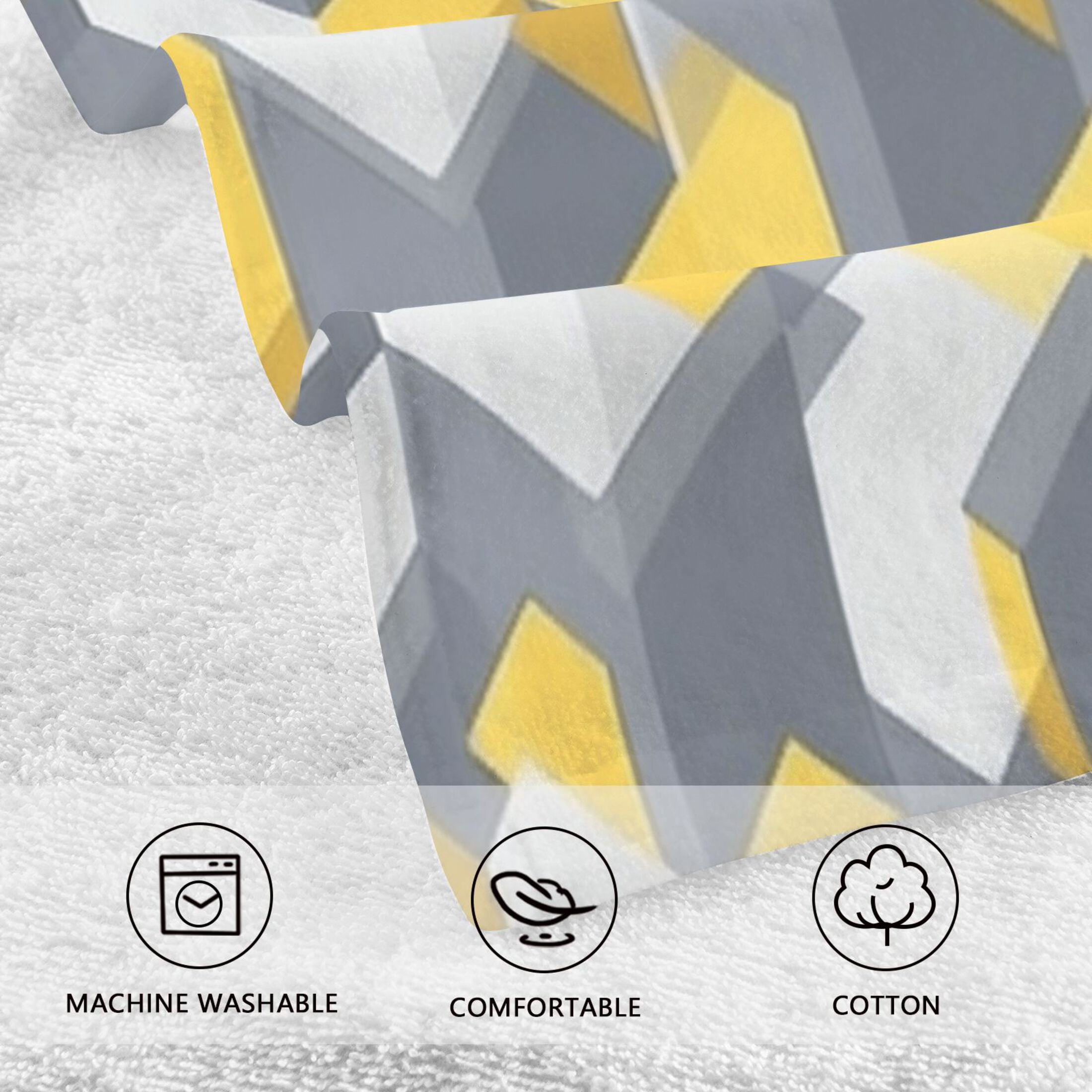 2 Pcs Absorbent Face Towel Bath Hand Towels Soft Breathable Cotton Towel Set for Bathroom Kitchen Hotel Spa Decor Yellow and Grey Cubes