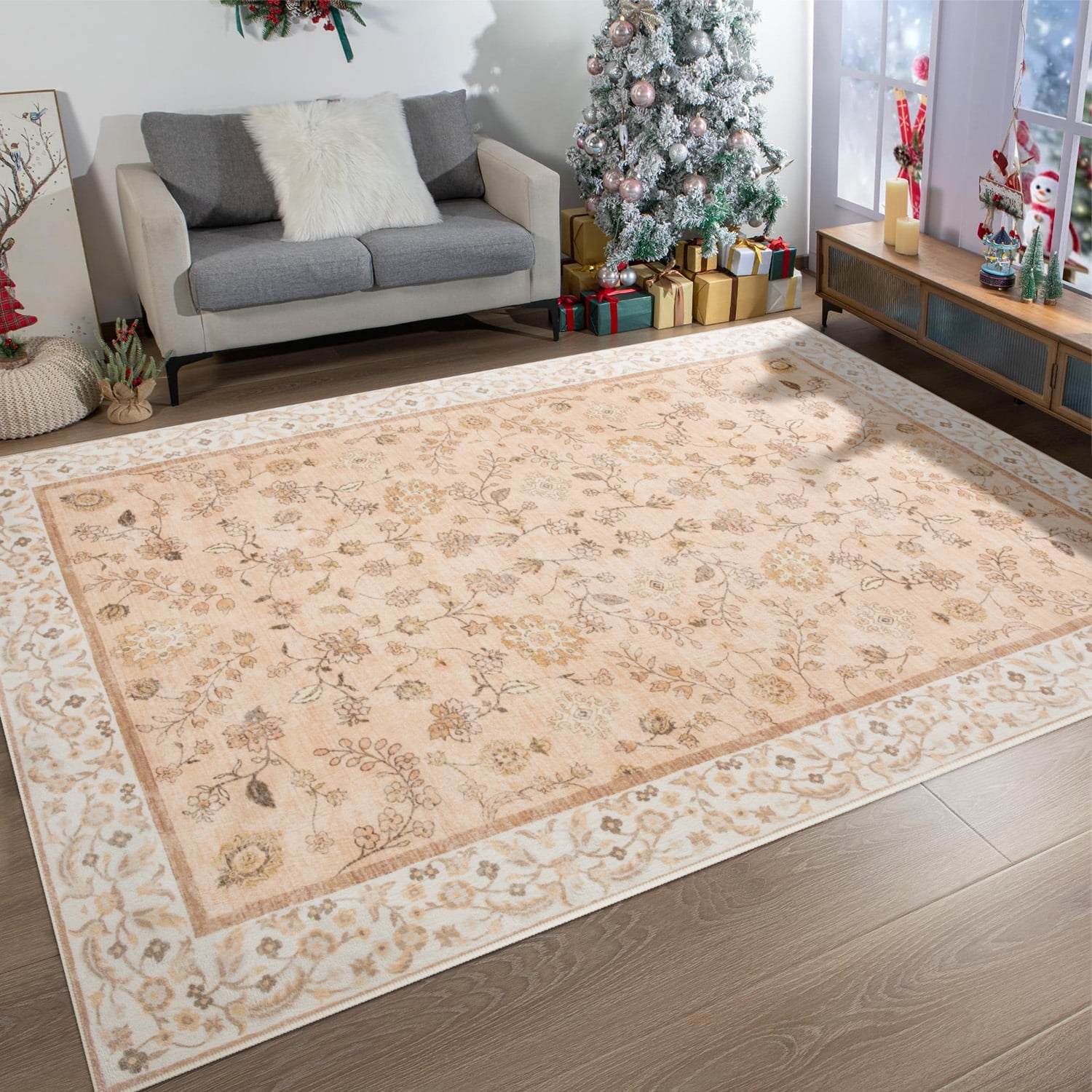 Ultrug Vintage Floral Rugs Soft Boho Area Rug Indoor Carpet for Living Room Bedroom Home Decor,4'x6',Light Orange