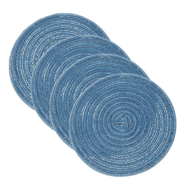 Uxcell 4 Pcs Manteles Individuales Redondos Tejidos, Mantel Lavable de 7 Pulgadas Resistente al Calor, Mantel Decorativo para Mesa de Comedor, Encimera, Azul