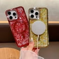 thumbnail image 3 of Compatible for iPhone 15 Pro Max Magnetic Glitter Case, Luxury Plating Shining Phone Case with Rhinestone Lens Frame Protection, Compatible with Mag-Safe for Women Girls Shockproof Back Cover, Purple, 3 of 7