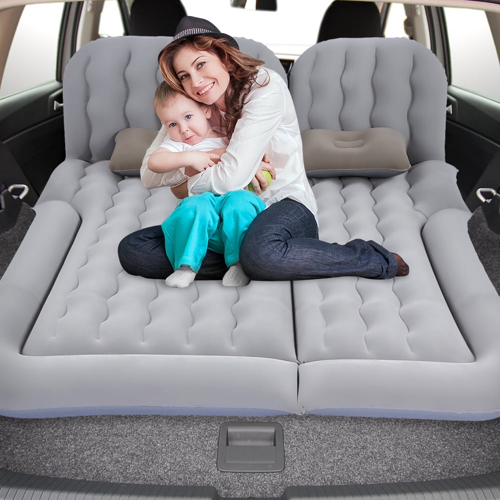 Air Mattress with Pump, Inflatable Mattress Fits Most Cars, Portable Travel Sleeping Bed Back Seat Mattress Airbed for Rest Sleep Travel Camping, Gray Air Couch with 2 Air Pillows
