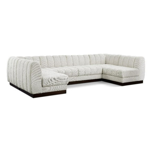 Pemberly Row 6-Piece Contemporary Fabric U-Shaped Modular Sectional in Cream