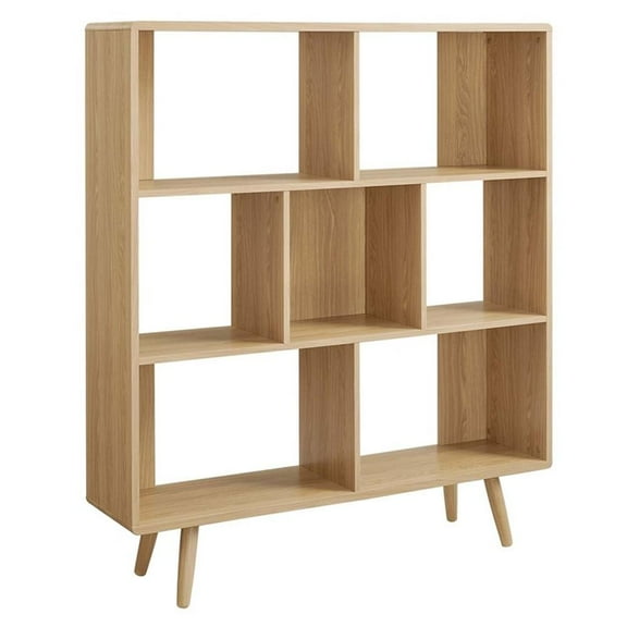 Pemberly Row 7-Shelf Wood Bookcase with Splayed Dowel Legs in Oak