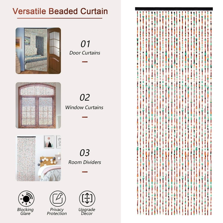 ANMINY Colorful Wooden Bead Door Curtain, 35''x75'', Boho Room