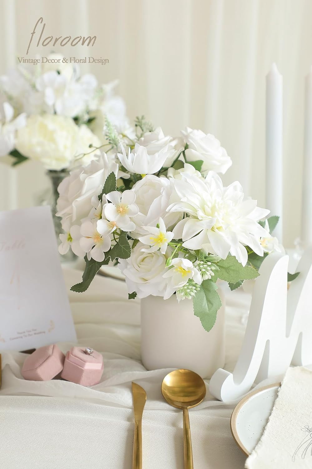 Dusty Rose Cream Artificial Flowers Fake Roses Peonies and Greenery Combo Box Set for DIY Wedding Bouquets Bridal Shower Centerpieces Floral Arrangements Party Tables Home Decorations