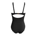 thumbnail image 6 of XUELUO One Piece Swimsuit Women Summer Solid Color Round Neck Ruffled Strappy Sleeveless Ribbed Retro Elastic Slim Swimwear Holiday Wear,Black,L, 6 of 6