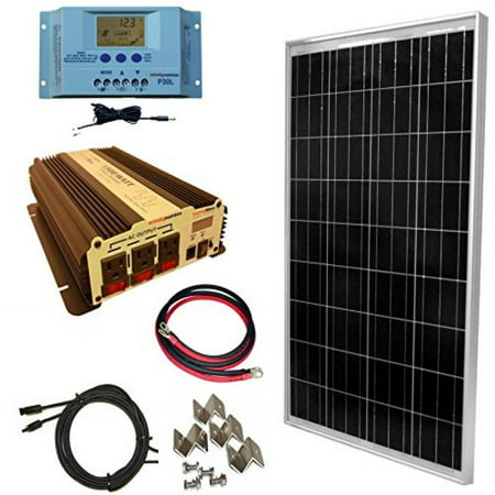 WindyNation 100 Watt Solar Panel Kit with 1500W VertaMax Power Inverter for RV, Boat, Off-Grid 12 Volt Battery