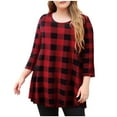 thumbnail image 1 of DPTALR Femmes Décontracté Grande Taille Col Rond T-Shirt Imprimé à Carreaux Ample Manches Longues Hauts Blouse, 1 of 6