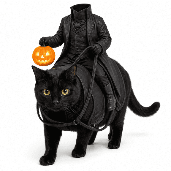 Halloween Cat Costume with Headless Horseman Rider, Funny Pet Rider Costume with Gothic Pumpkin Lantern Design, Spooky Halloween Cat Outfit for Party Photos Cosplay and Holiday Dress Up
