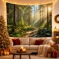 thumbnail image 3 of Golden Sunbeams in a Misty Evergreen Forest with Winding Path, Serene Boho for Nature Lovers, Peaceful Forest Wall Art, Housewarming Gift, Tapestry Wall Hanging for Living Room and Bedroom, 3 of 7