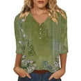 thumbnail image 2 of Bovemsi Women's Casual 3/4 Sleeve T Shirts 2025 V Neck Tunic Tops Cute Tees Blouses Loose Fit Business Work Tee Top, Green Women's Summer Short Sleeve T-Shirts, S, 2 of 5