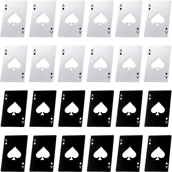CERPXFF-Poker Card Bottle Openers Stainless Steel Poker Card Beer Ace Bottle Cap Openers for Wedding Birthday Party Bridal Shower Table Tools Supplies(Silver, Black,24 Pieces)