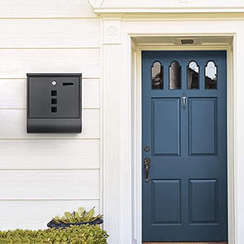 Locking Mailbox Wall Mount, Black Mailboxes with Secure Key Lock and Newspaper Compartment, Key Lock Drop Box Large Capacity with Galvanized Cover and Rust-Proof Metal Mailbox, HPB2210 Black
