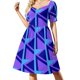 thumbnail image 1 of Vestido de manga corta con contraste de color azul y morado, vestido largo de verano para mujer, vestido corto atrevido, 1 of 7