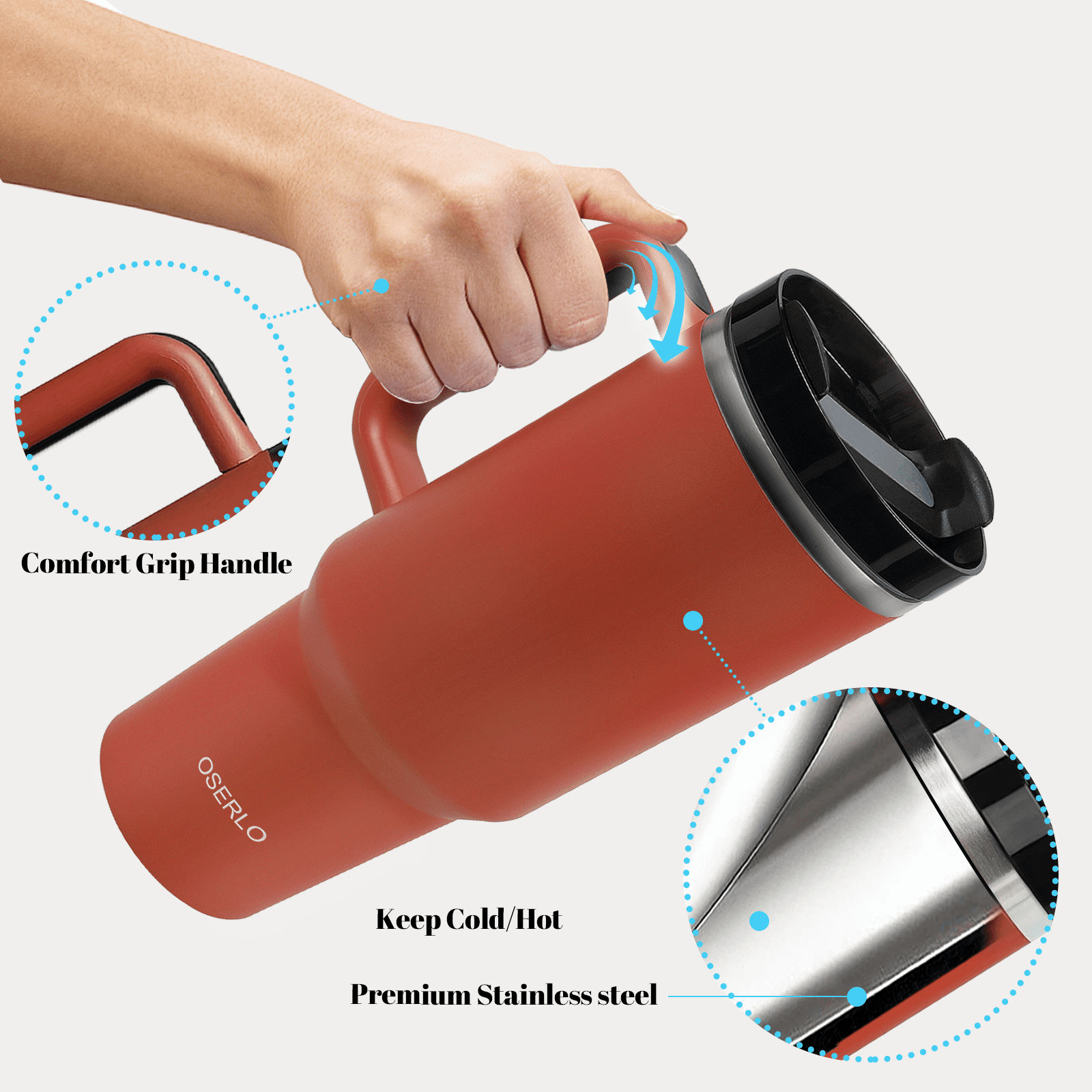 Reusable Vacuum Quencher Tumbler with Straw, Leak Resistant Lid, Insulated  Cup, Maintains Heat Cold, Heat, and Ice for Hours（Not Stanley） 