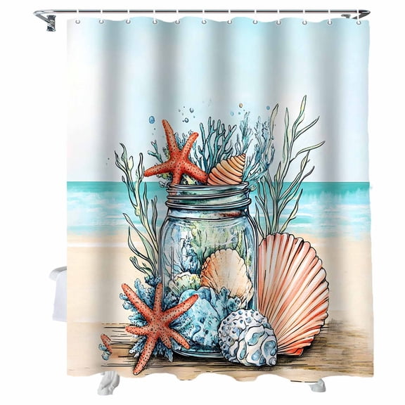 Shower Curtains Coral Seashell Starfish Bath Curtain Beach Waterproof Bathroom Shower Curtain Set with Hooks Decoration 36 x 72 Inches