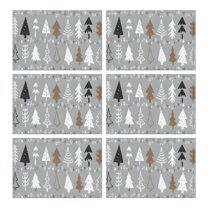 Gray Christmas Tree Pattern Summer Placemats Table Placemats Set Of 6-Linen Kitchen Washable Placemats Table Mats 11.8"x17.7" Non-Slip Heat Resistant