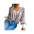 thumbnail image 2 of Seyurigaoka Women Sweater Knit Pullover Long Sleeve V Neck Lacing Striped Tops for Casual Daily, 2 of 6