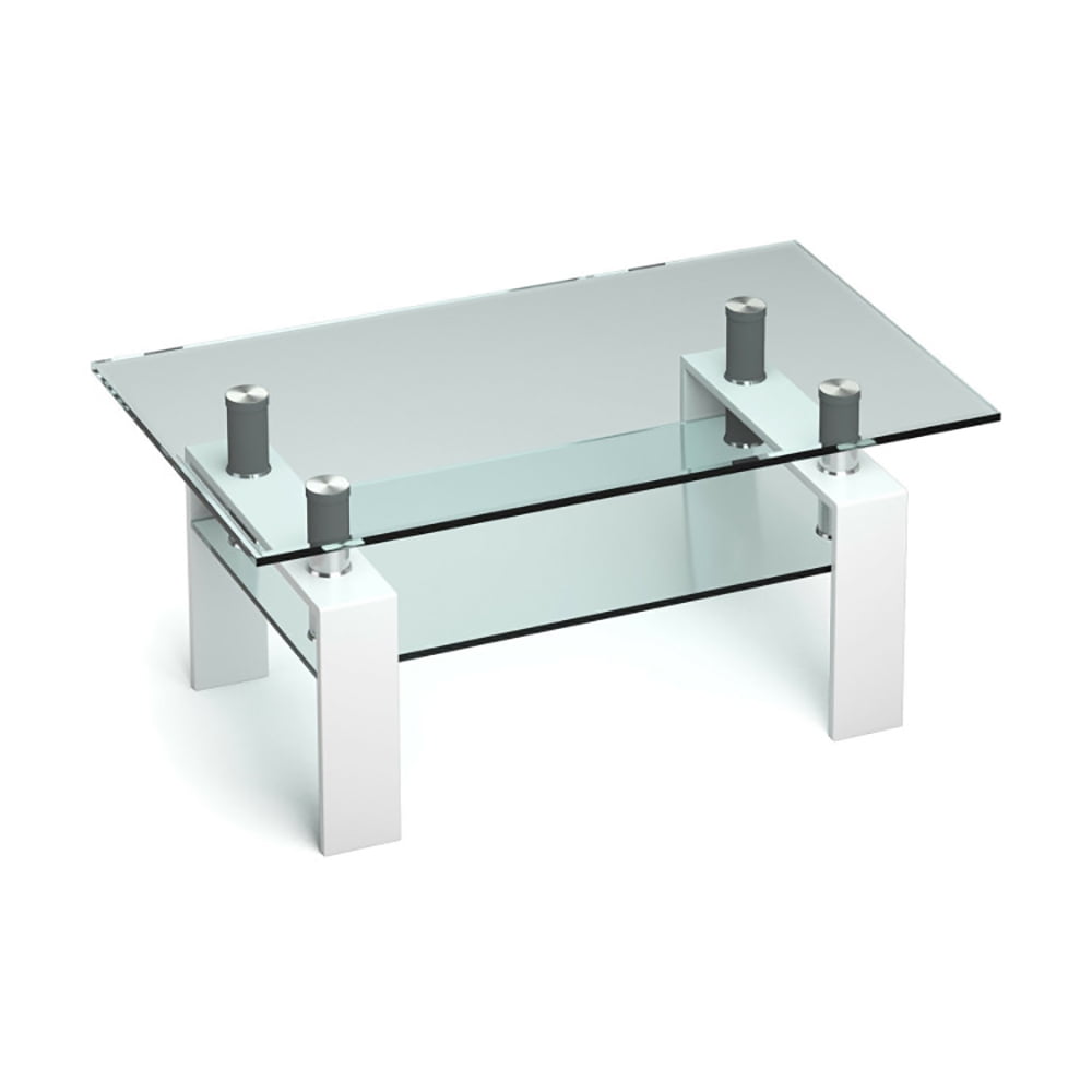 Finihen Glass Coffee Table, Rectangular Coffee Table, Rectangle Glass Coffee Table with Metal Legs, for Living Room, Reception Room, White Finihen Glass Coffee Table, Rectangular Coffee Table, Rectangle Glass Coffee Table with Metal Legs, for Living Room, Reception Room, White