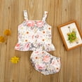 thumbnail image 4 of AURIGATE Toddler Girls Floral Strap Button Vest Tops + Shorts Outfits Set, Pink, 3-4 Years, 4 of 5