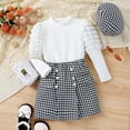 thumbnail image 5 of Toddler Girls Winter Long Sleeve Solid Color Tops Plaid Skirt Hat 3PCS Outfits Clothes Set, 5 of 6