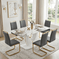 thumbnail image 3 of JUFU 71" Modern Dining Table Set for 6, Faux Marble Dining Table with Gray PU Leather Chairs and Gold Legs, Elegant Dining Room Set for Kitchen & Living Room, 3 of 10