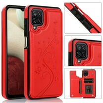 Galaxy A12 Case,Dteck Magnetic Leather Pattern Hybrid Rubber Shockproof Case Card Holder Wallet Back Kickstand Flip Cover for Samsung Galaxy A12 ,Red