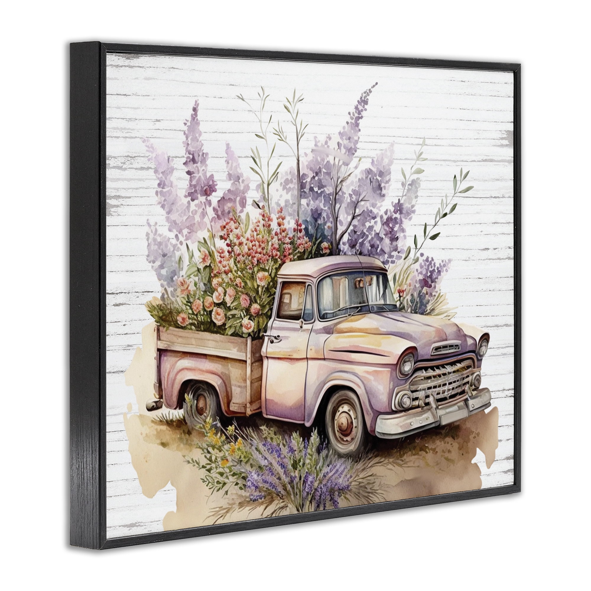 Stupell Industries Lavender Filled Truck Transportation Painting Black Framed Art Print Wall Art, 14 x 11