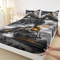 thumbnail image 4 of Castle Fairy Vintage Steam Train Queen Sheet Sets 4 Pieces for Teens, Smoke Cloud Print Bed Set for Bedroom, Rust Orange, 4 of 6