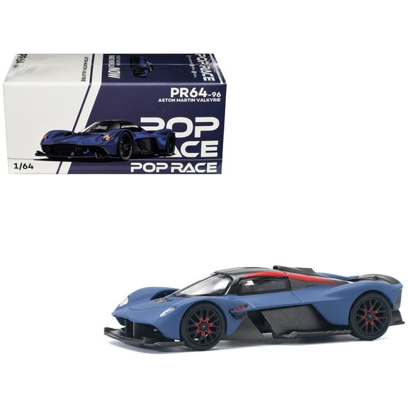 Aston Martin Valkyrie Satin Marina Blue with Carbon Top 1/64 Diecast Model Car by Pop Race