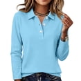thumbnail image 5 of Stralyhd Shirts for Women Long Sleeve Button Down Collare Polo Shirts Casual Tops Basic Button Down Tees Fall Fashion Outfits Clothes Light Blue M, 5 of 5