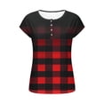 thumbnail image 5 of Xdegoge T Shirt for Women Henley Neckline Short Sleeve Casual Romantic Style Regular Fit Two Tone Color Block Floral Graphic Splicing Print Lightweight Soft Summer Spring Tops, 5 of 8