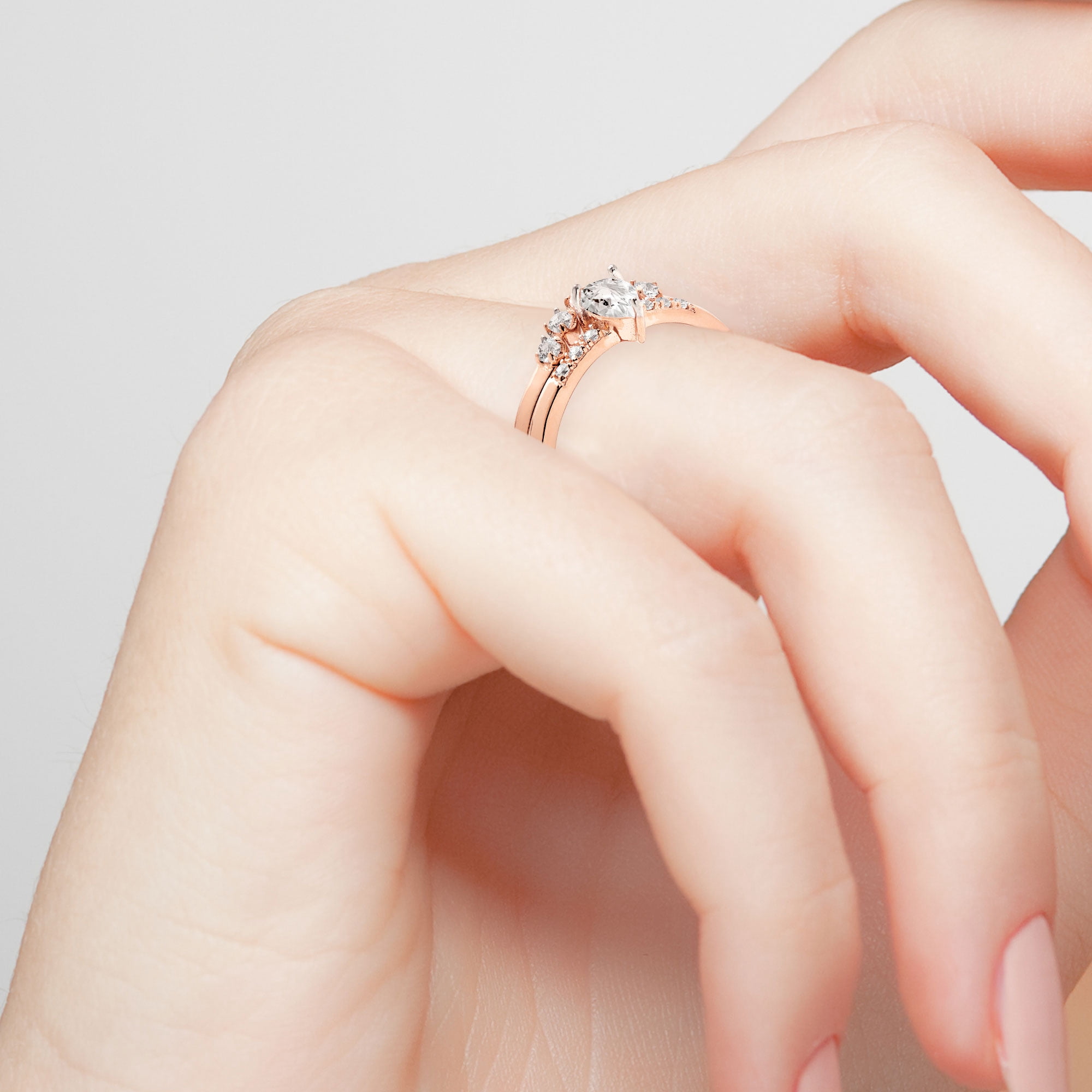 Vow & Forever Personalized Planet Bridal 14K Rose Gold over Sterling Silver Pear White Topaz 2 Piece Engraved Wedding Set ,Women's