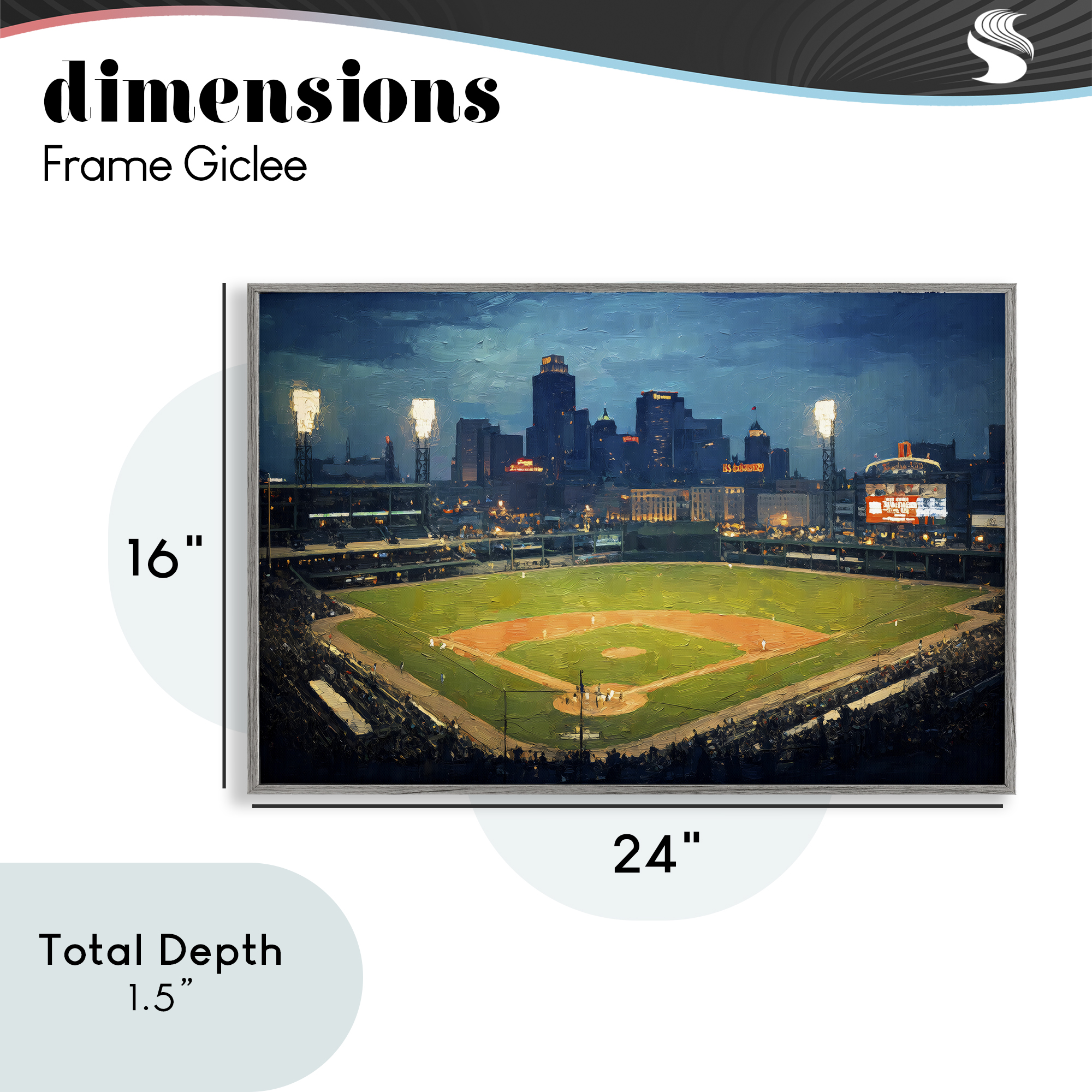Baseball Stadium at Night Gray Framed Giclee Art, design by Arlington Prints