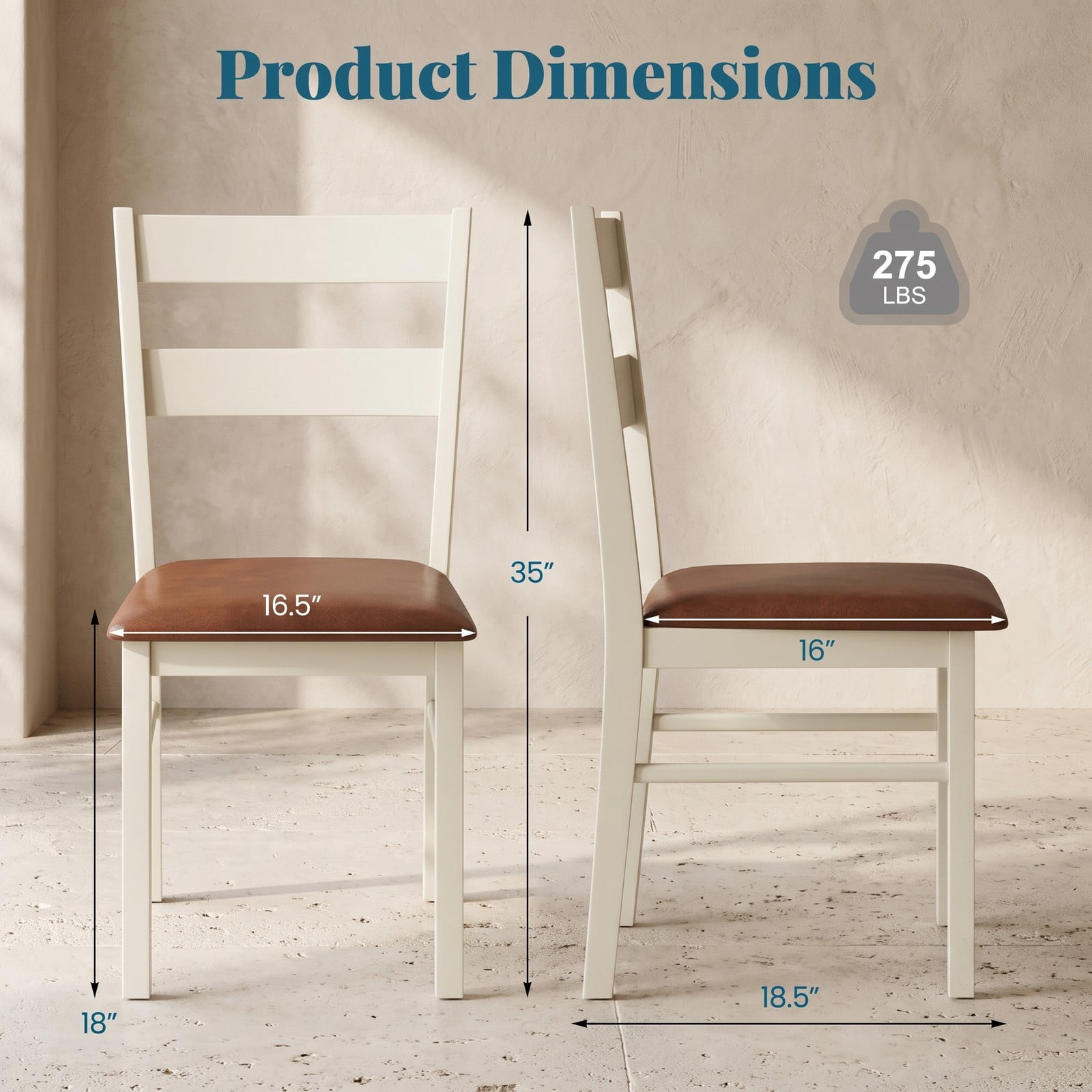 Furnibear Wooden Dining Chair Set of 2, PU Leather Upholstered Kitchen Side Chairs with Rubber Wood Frame and Curved Backrest for Dining Room Restaurant Cafe, White