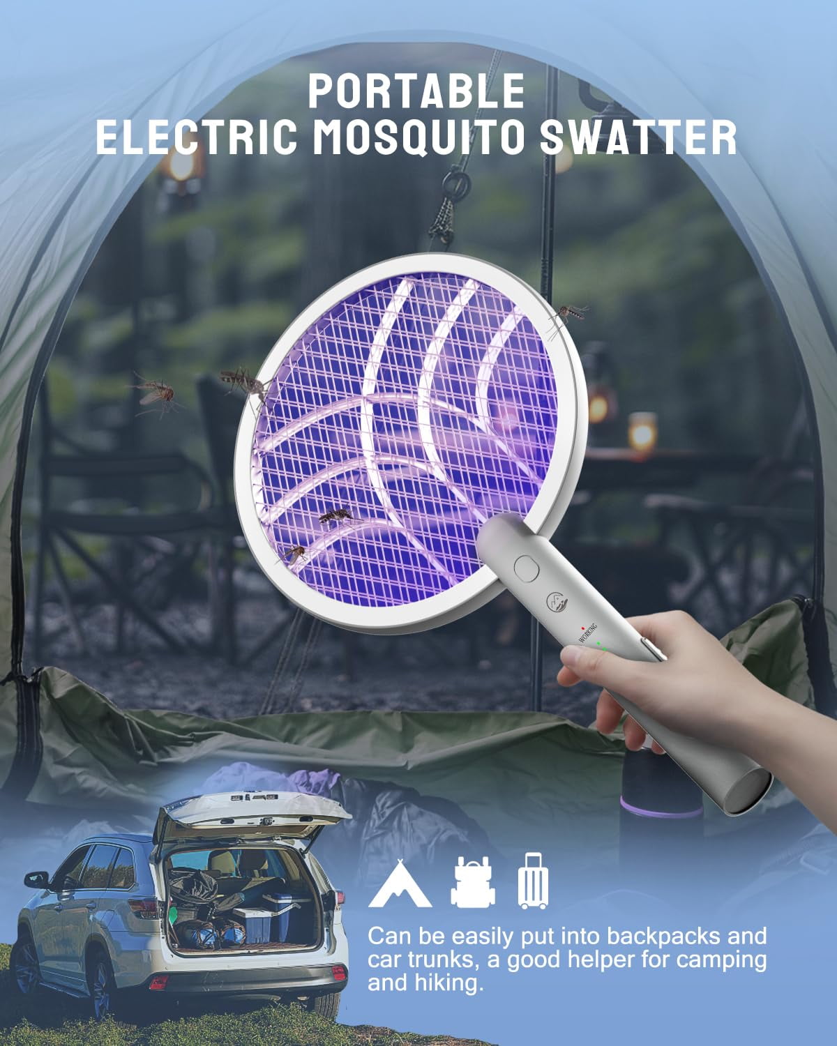 Esemoil Electric Fly Swatter Racket, 2 in 1 Smart Bug Zapper with USB Rechargeable Base, Powerful Mosquitoes Trap Lamp & Fly Killer with 3-Layer Safety Mesh for Home, Bedroom, Kitchen, Patio（1 Pack）