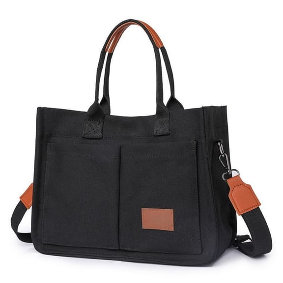 Canvas Tote Bag for Women with Pockets, Women's Bags Crossbody Bags Work Laptop Tote Bag Large Handbags Purse for Travel Nurse Teacher, Black
