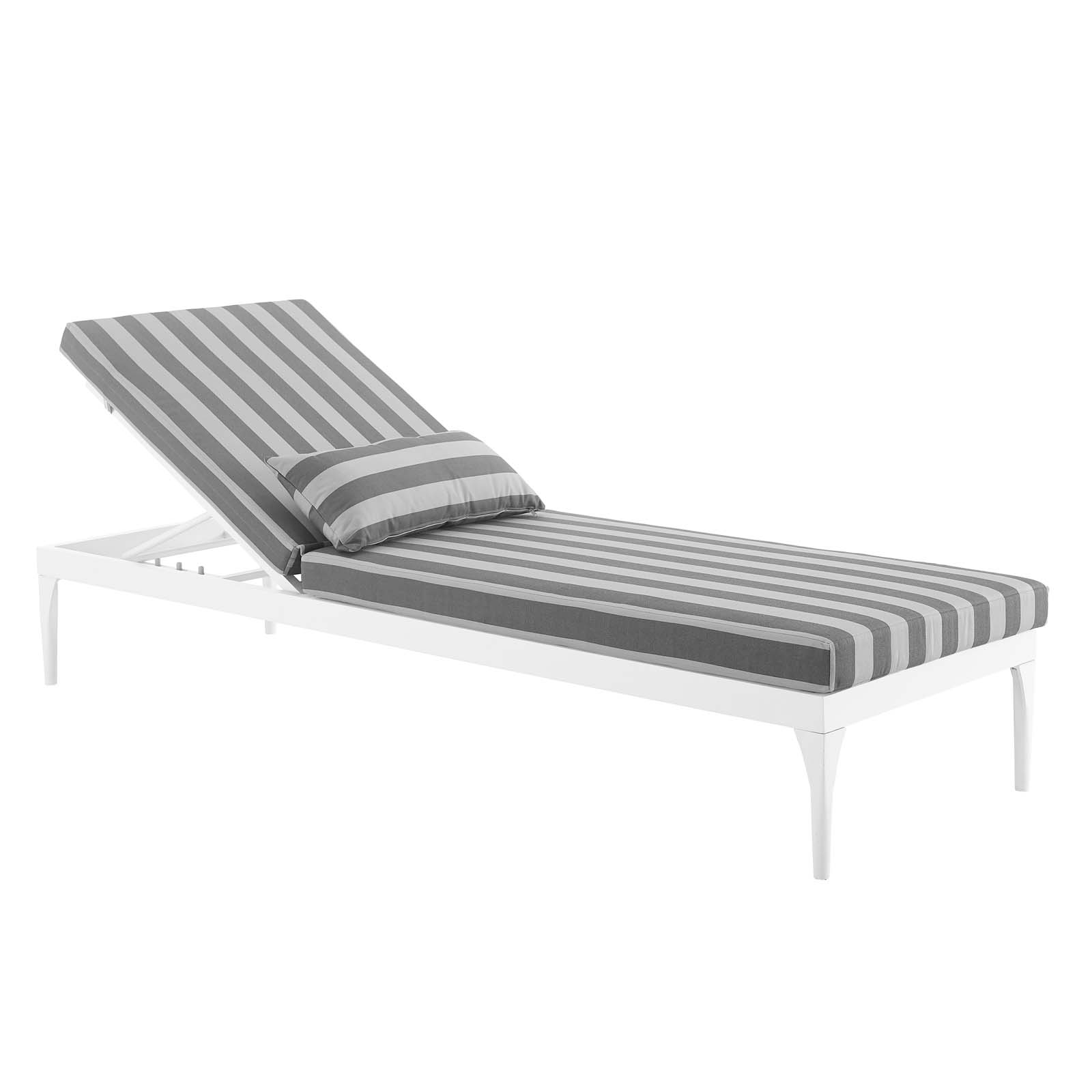 Modern Contemporary Urban Design Outdoor Patio Balcony Garden Furniture Lounge Chair Chaise, Fabric Metal Steel, White Grey Gray - image 2 of 7
