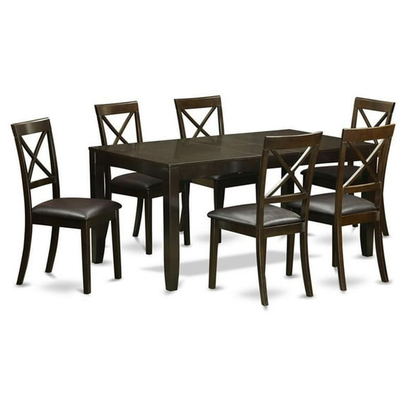 East West Furniture Lynfield 7-piece Dining Table and Chair Set in Cappuccino