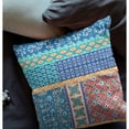 thumbnail image 3 of 20" Flower Castle Patchwork Broadcloth Blown & Closed Pillow Blue Orange Fabric, 3 of 5