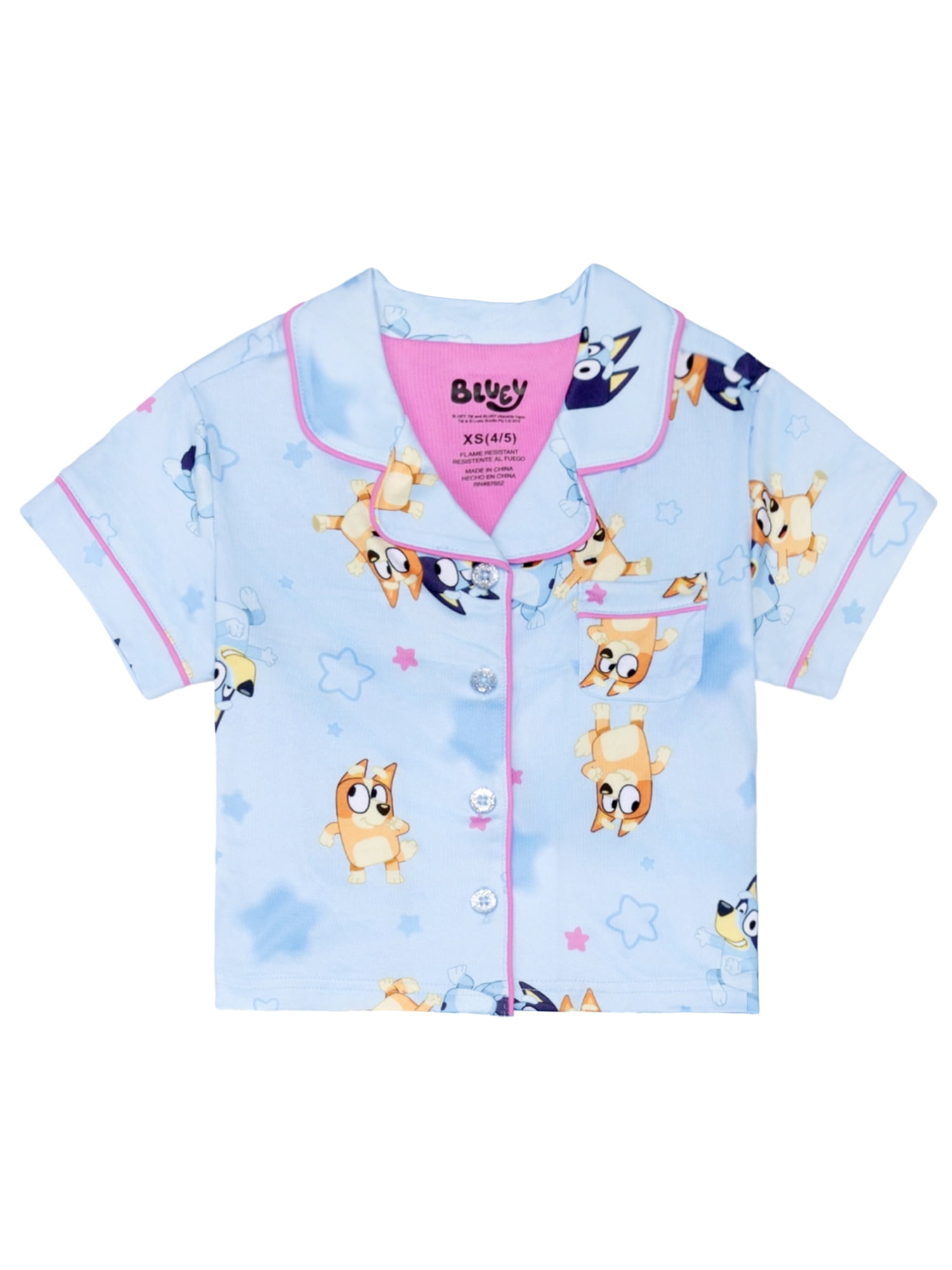 Bluey Girls Button Front Top and Pants Pajama Set, 2-Piece, Sizes 4-12